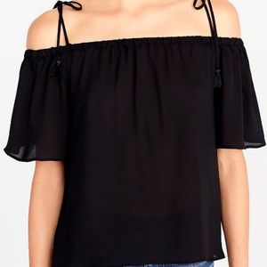 NWT J.CREW Women's Black Tie Cold-Shoulder Top